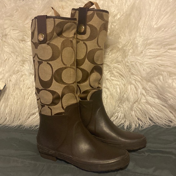 coach rain boots brown